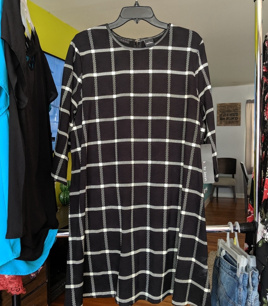 NWT K by Kersh Black White Plaid Patterned Dress